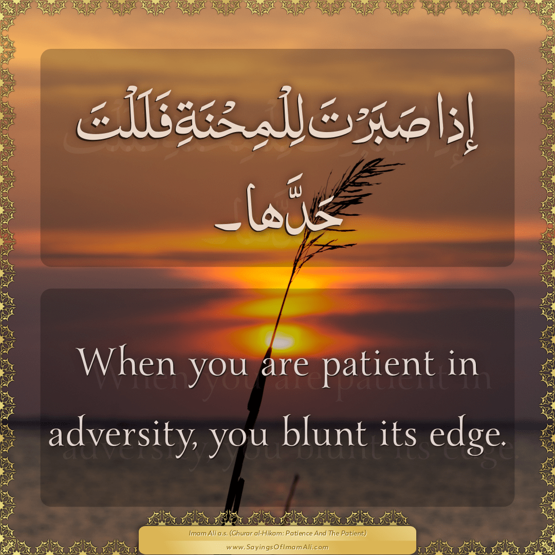 When you are patient in adversity, you blunt its edge.